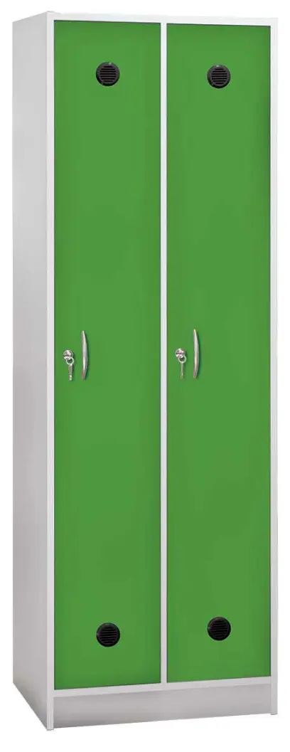 STL - 180 - 80 šatní skříň dřevěná, 2-dveřová, šatní tyč, 1800 x 800 x 500, sokl, korpus bílá/dveře jarní zeleň